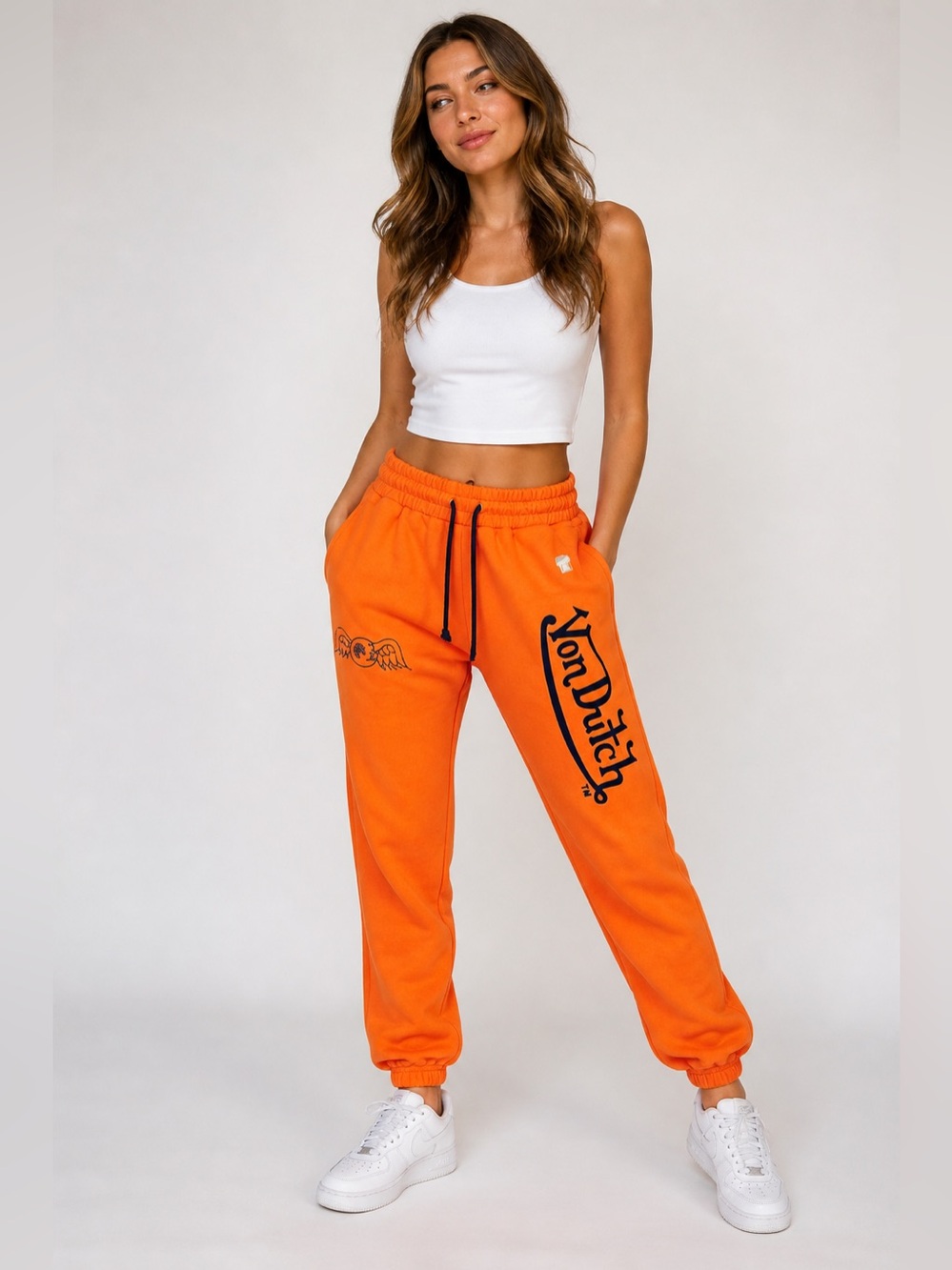 NEW Von Dutch Unisex Orange/Navy Blue Embroidered Logo‎ Jogger Sweatpants Lounge
